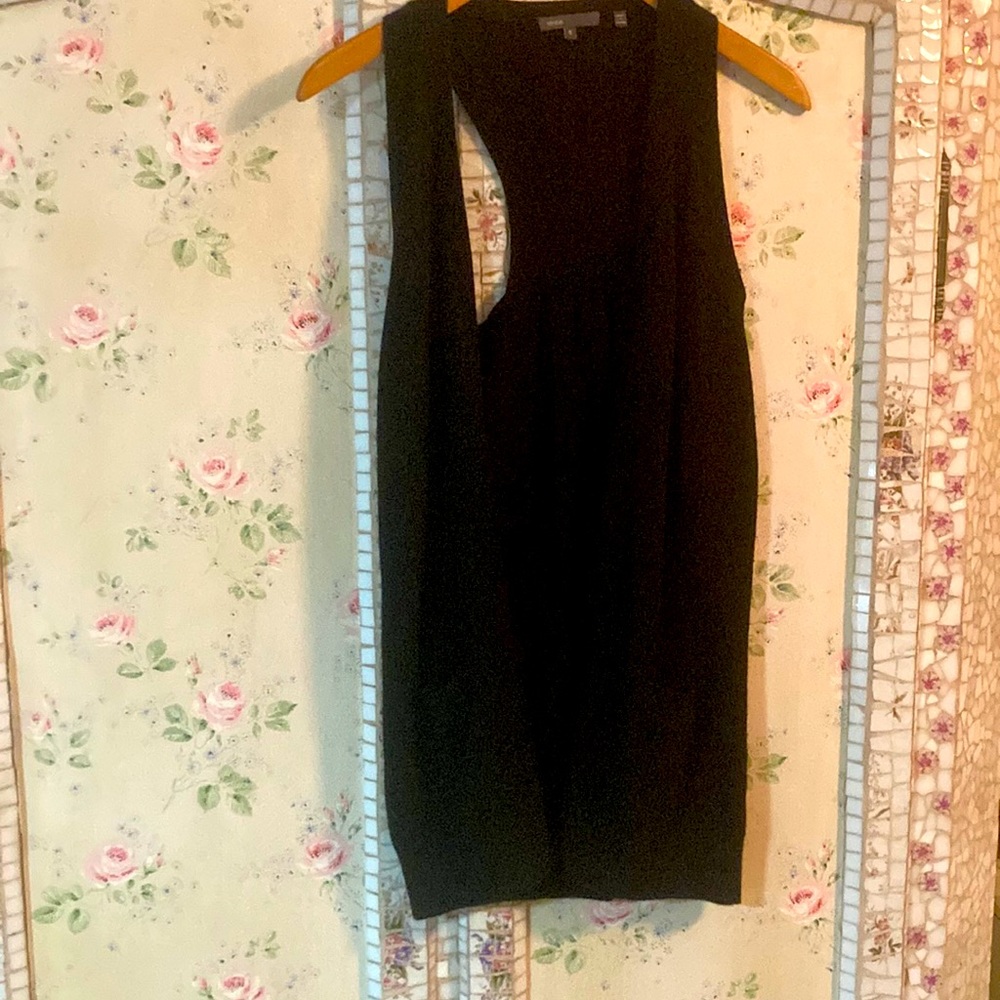 Vince black cashmere racer back long vest shell buttons pockets Small